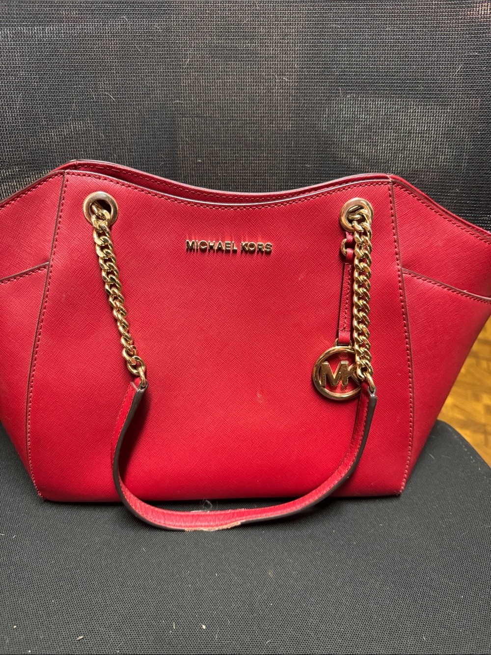 Michael Kors Red Saffiano Leather Jet Set Travel Large Shoulder Tote